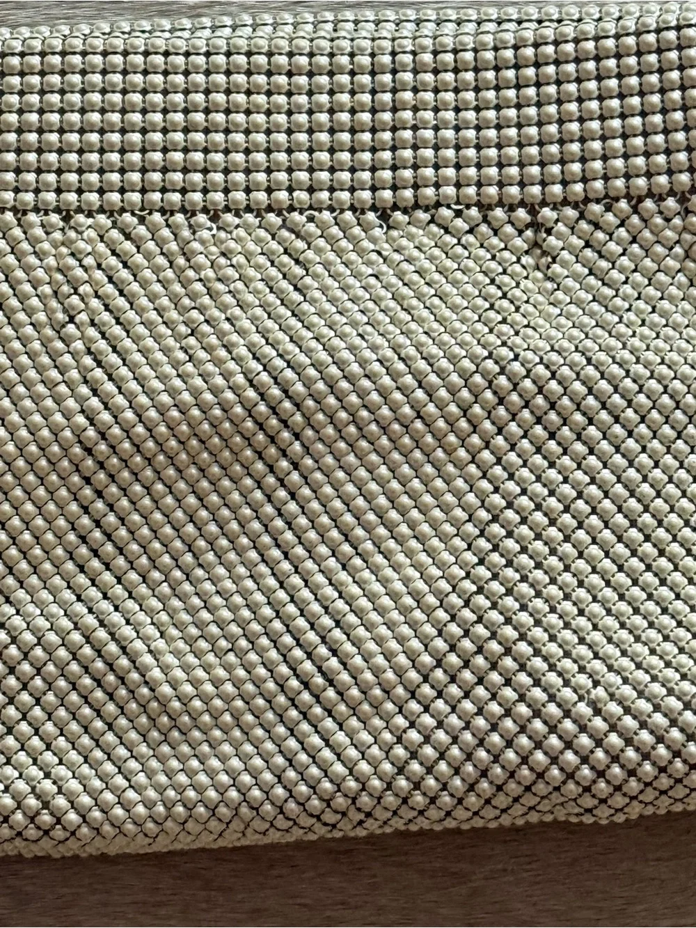 Whiting & Davis Ivory metal Wristlet Clutch with Decorative Ring